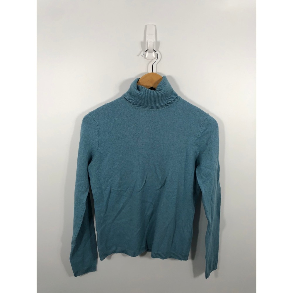Ann Taylor Loft Cashmere Blend Turtleneck Sweater Women M Blue 90s Minimalist